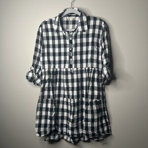 Lovestitch Black White Gingham Tiered Tunic Top Women's Size Large L NWT